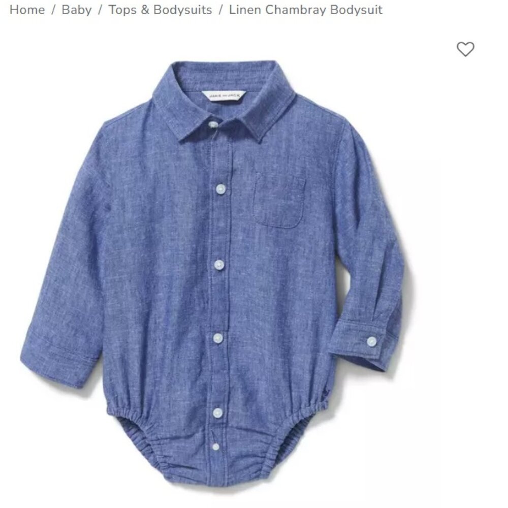 Janie and Jack Linen Blue chambray onesie , size 6-12